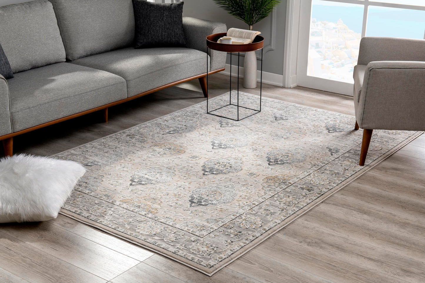 Arctic:6857 Cream Grey Area Rug