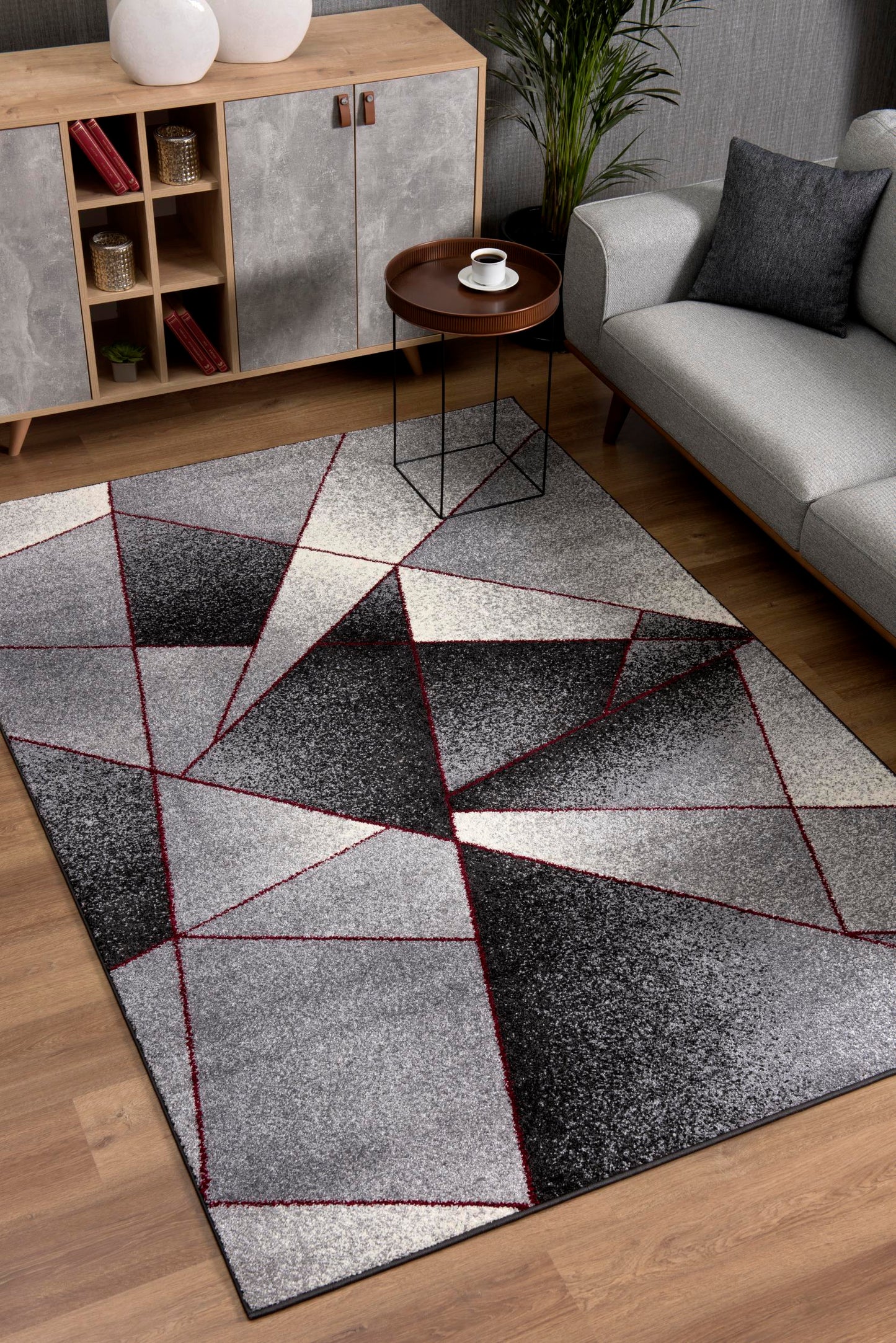 Comfort:4470 Grey Red Area Rug