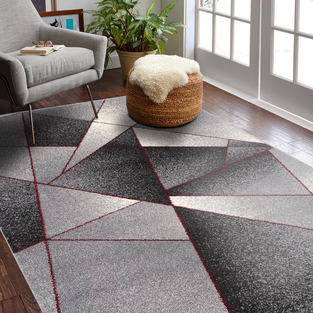 Comfort:4470 Grey Red Area Rug